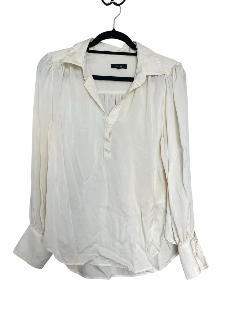 Quince Ivory V-Neck Silk-Blend Button Placket Blouse